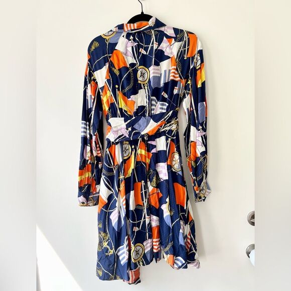 Anthropologie Maeve Mini Belted Button Down Nautical Print Shirtdress - Picture 6 of 8